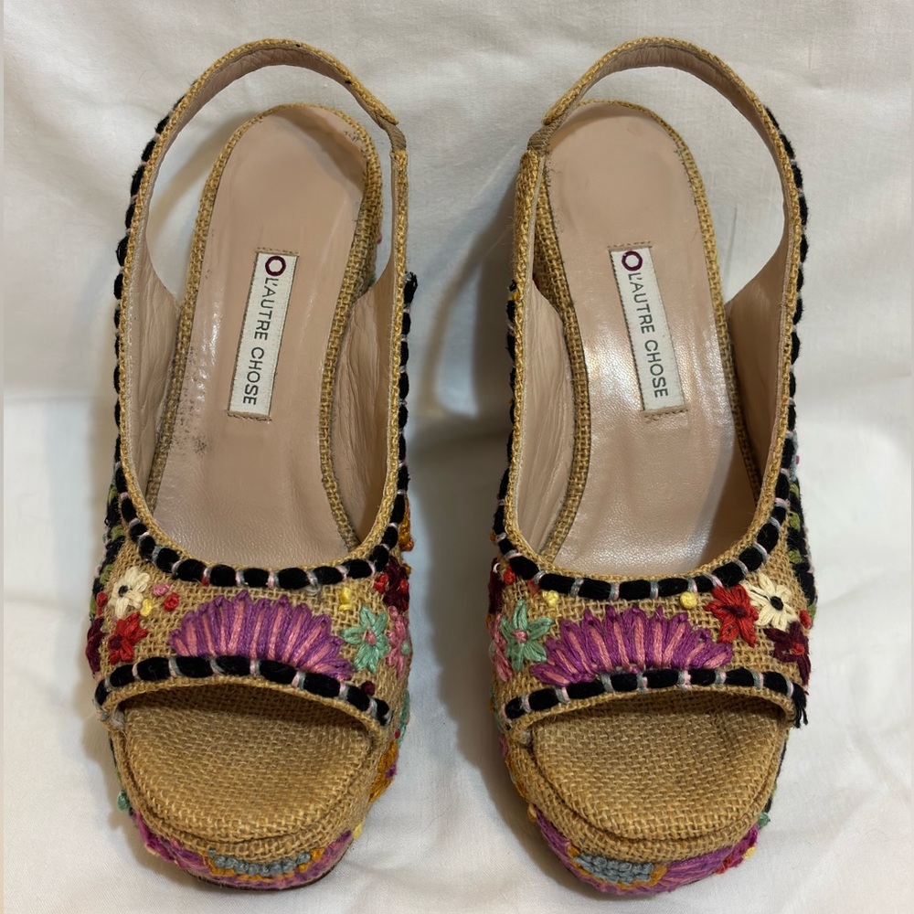 L'Autre Chose Multicolor Embroidered Espadrille Wedges